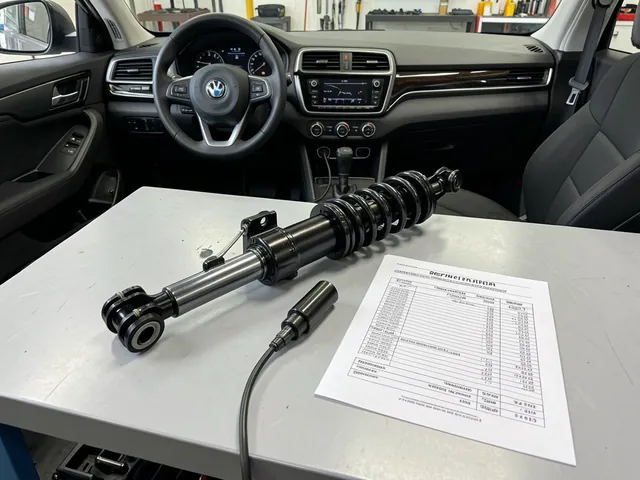 Replacement strut assembly and shock absorber beside an itemized suspension repair estimate