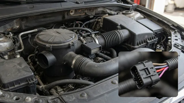 Illustration of an intake air sensor beside an air filter housing in an engine bay