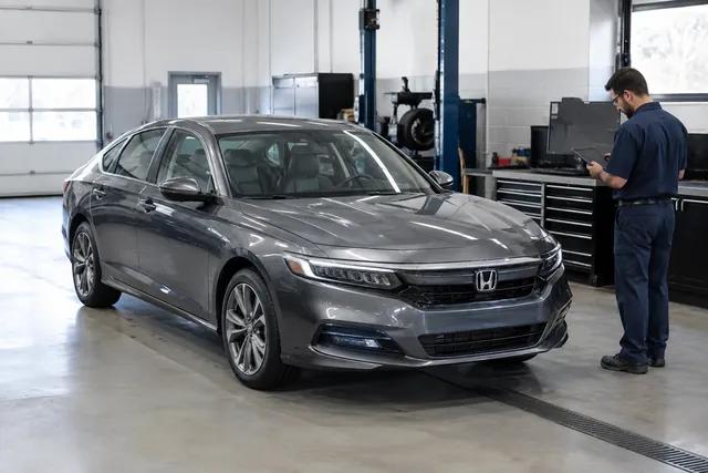 Honda Accord Hybrid parked in a service bay for a battery assessment