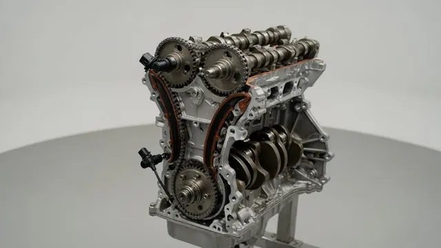 Illustration of engine timing components with crankshaft and camshaft position sensors highlighted