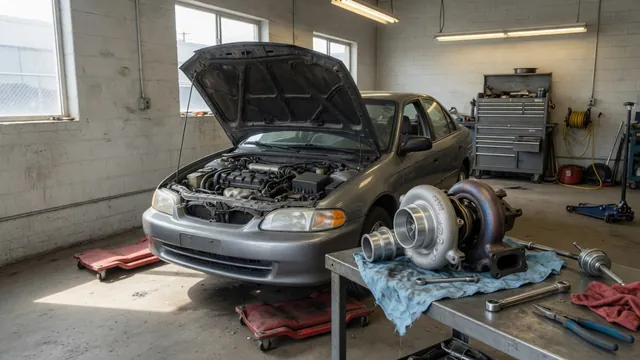 Illustration of a turbocharger beside an older Saab with its hood open