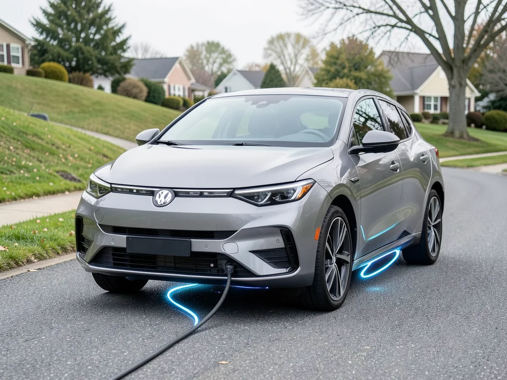 Electric car going downhill, with a graphic showing braking energy flowing from the wheels back to the battery