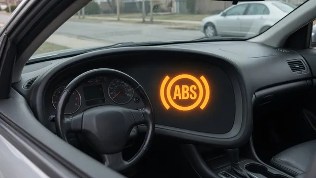 Illustration of an illuminated amber ABS warning light on a Ford dashboard