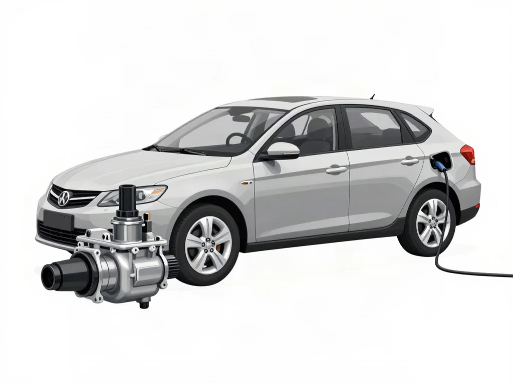 Illustration of an automotive EGR valve with its electrical connector and exhaust gas passage
