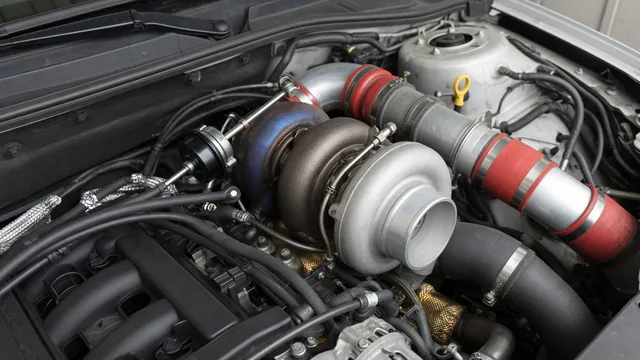 Turbocharger housing and connected intake piping in a parked vehicle's engine bay