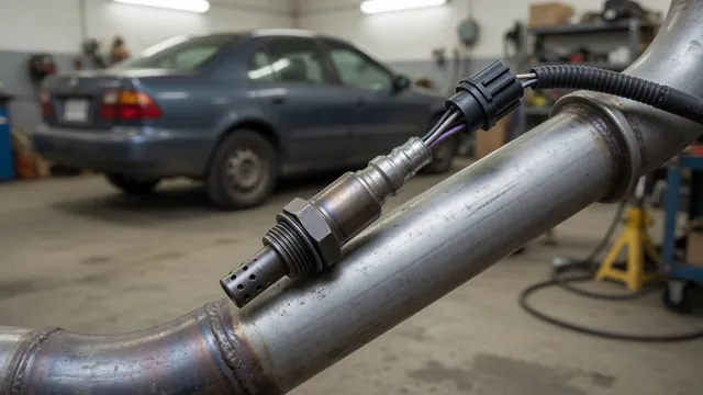 Illustration of an oxygen sensor installed in a Chevy Equinox exhaust system