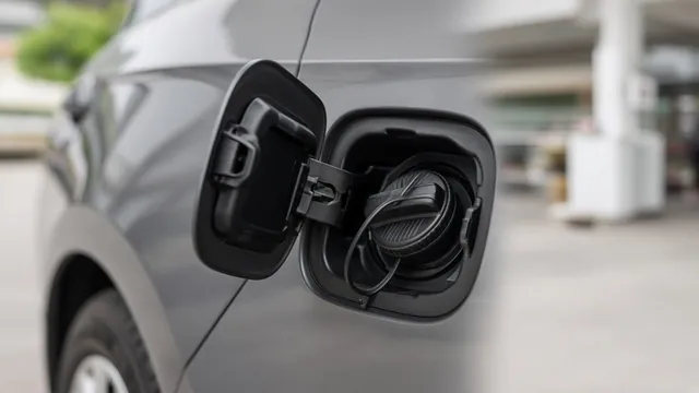 Loosened gas cap in a car's open fuel filler door, pointing to EVAP issues that may affect idle