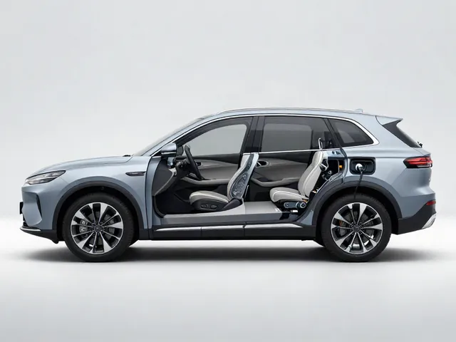 Illustration of a hybrid SUV with the traction battery area highlighted beneath the rear seating area