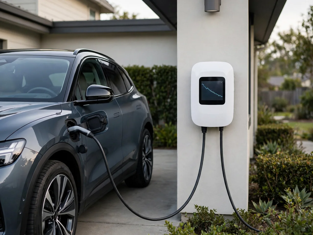 Electric vehicle charging beside an illustration of battery capacity gradually declining over time