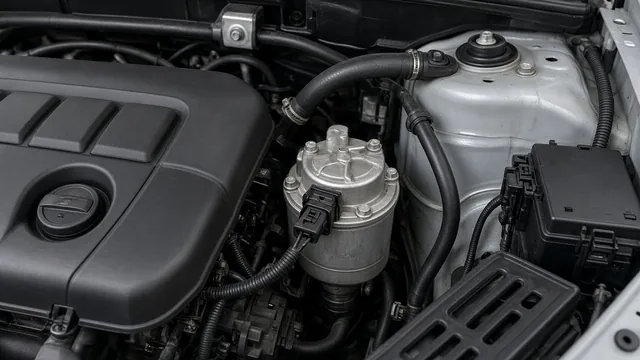 6.0 Powerstroke engine oil filter housing area with an oil pressure switch and electrical connector