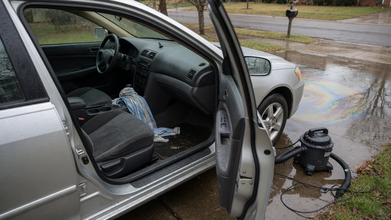 Automotive scene illustrating Why Does a Car Smell Musty After Rain