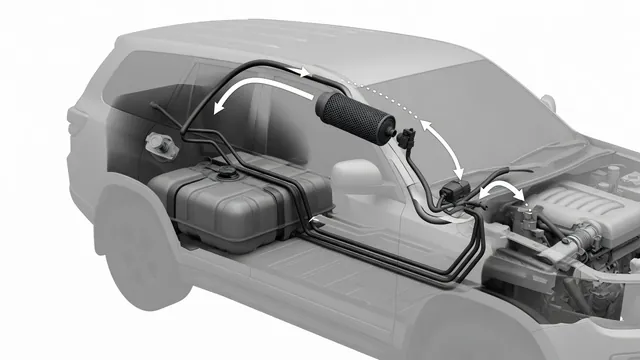 Generic SUV EVAP system diagram showing the fuel tank, charcoal canister, purge valve and vapor line routing