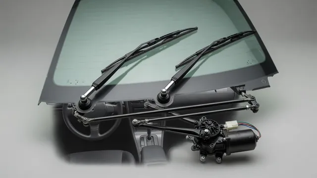 Illustration of a windshield wiper motor, connecting linkage, pivot shafts, and wiper arms