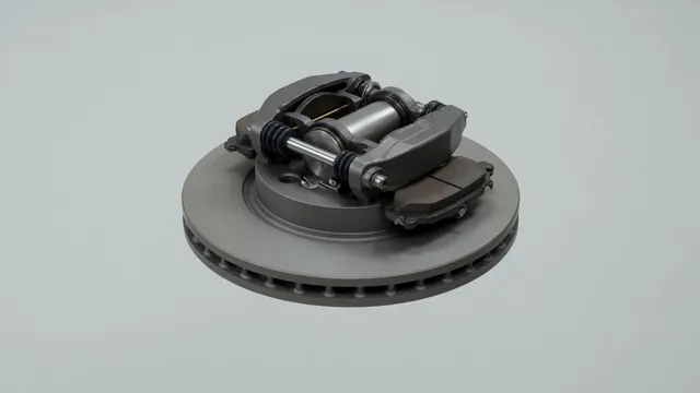 Illustration of a brake caliper, pads and rotor with the slide pins and piston labeled