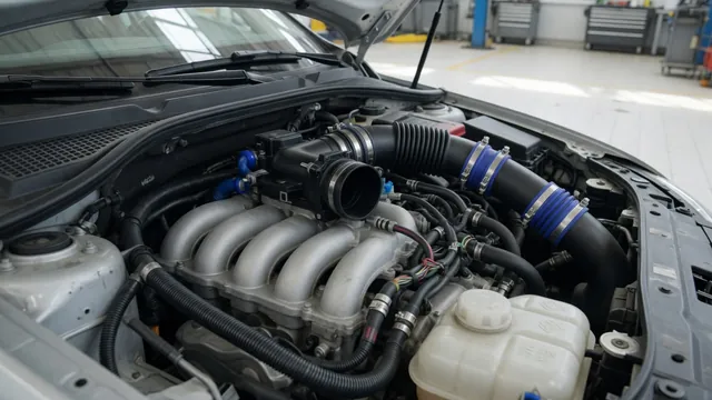 Engine intake duct, hose connections, and intake manifold shown with the engine off