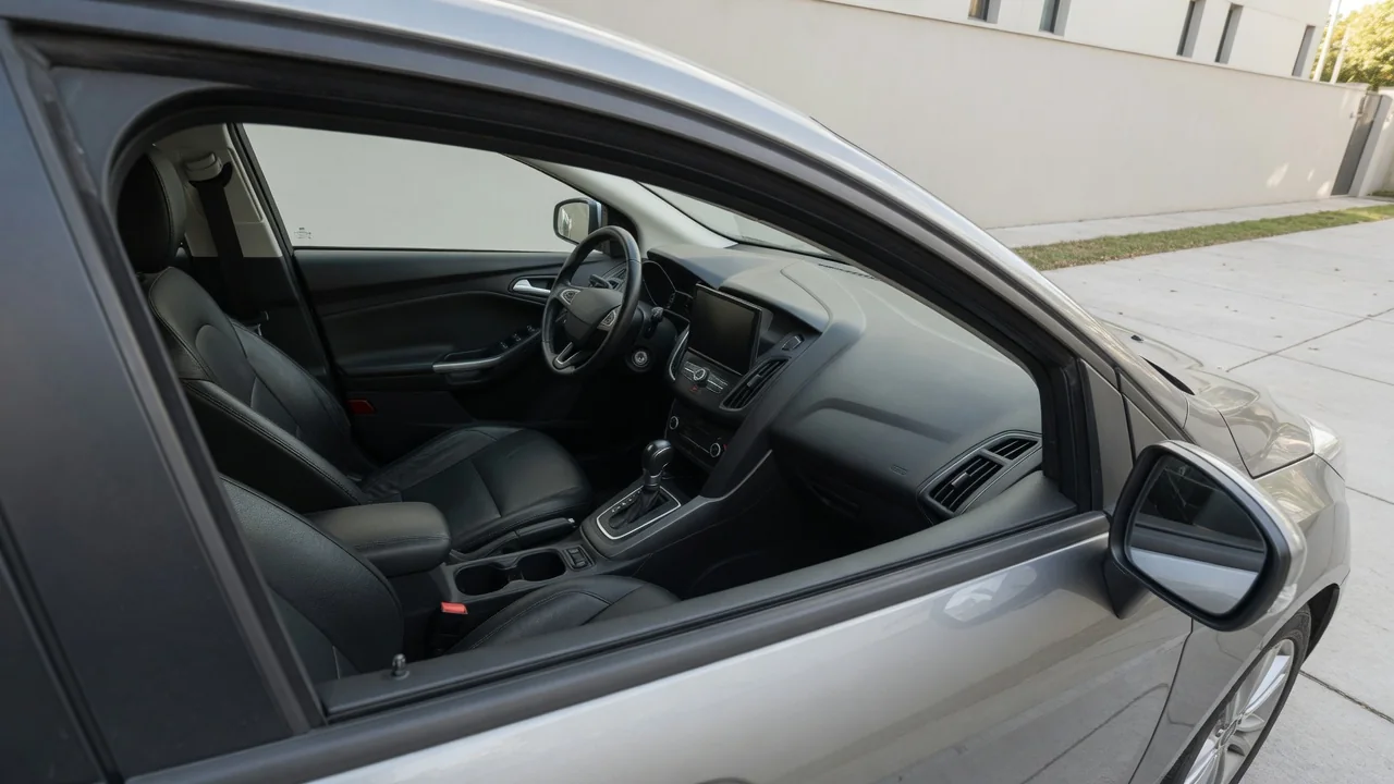 Subaru WRX parked with a detail view of its automatic transmission selector