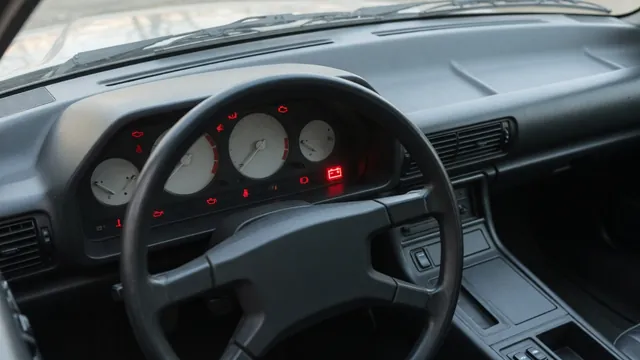Dashboard lights illuminated while a parked car fails to start, with a battery symbol highlighted