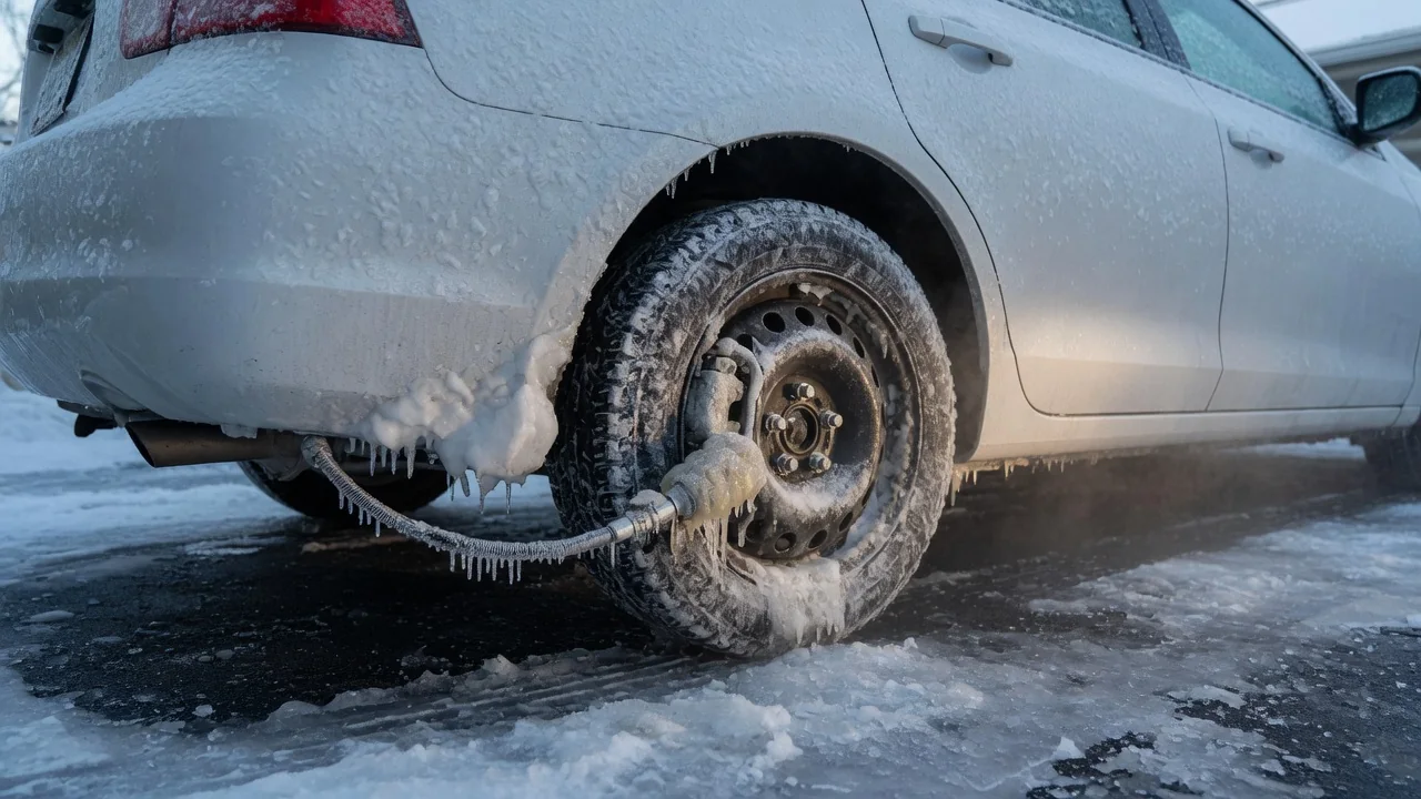 Automotive scene illustrating Why Does a Parking Brake Freeze in Winter