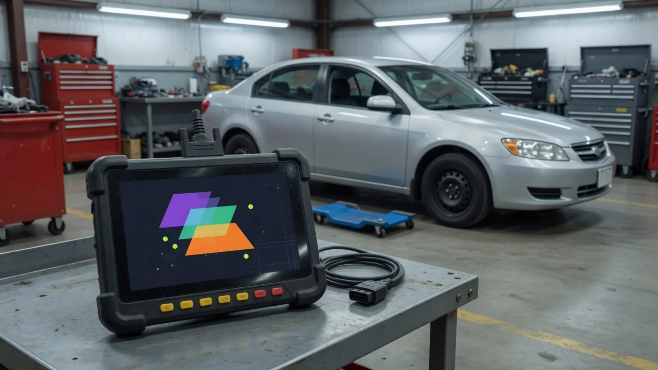 Scan tool displaying P0106 beside a diagram of a manifold pressure sensor and intake hose