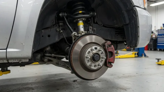 Chevy Silverado wheel hub and bearing assembly with nearby brake and suspension components