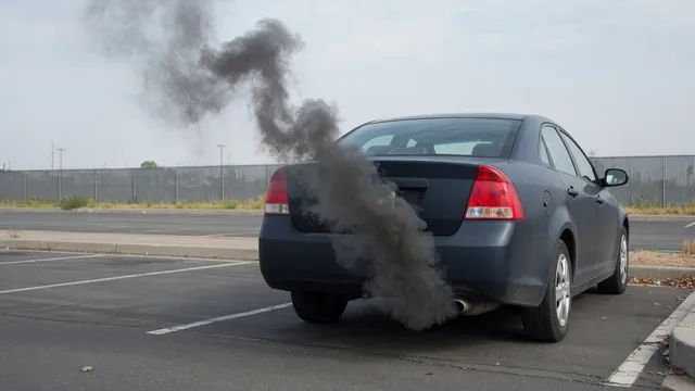 Dark exhaust smoke leaving a car tailpipe outdoors