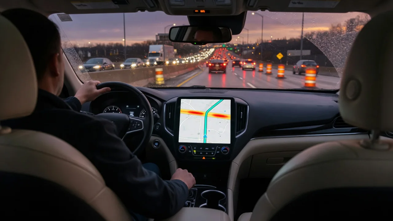 Automotive scene illustrating Why Does a Navigation ETA Change During a Drive