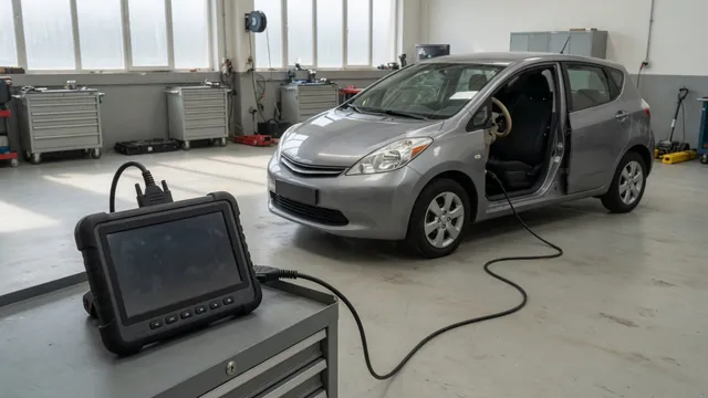 Diagnostic scan tool displaying P1140 beside a vehicle dashboard
