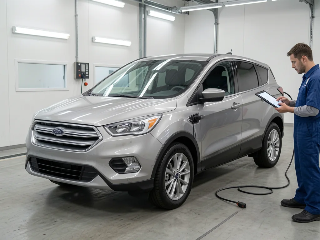 Ford Escape Hybrid parked in a service bay for a battery assessment