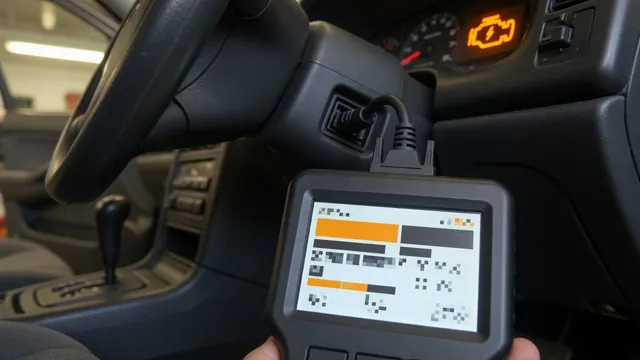 OBD-II scan tool plugged into a car diagnostic port with the check engine light on