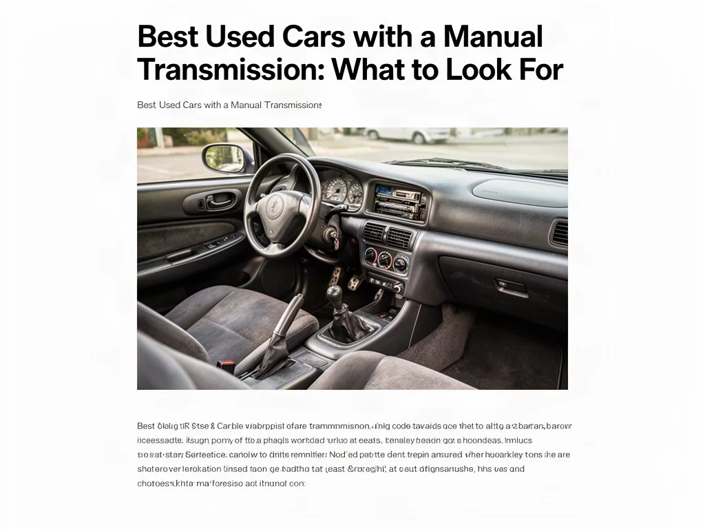 Manual gear shifter and three pedals inside a parked used car