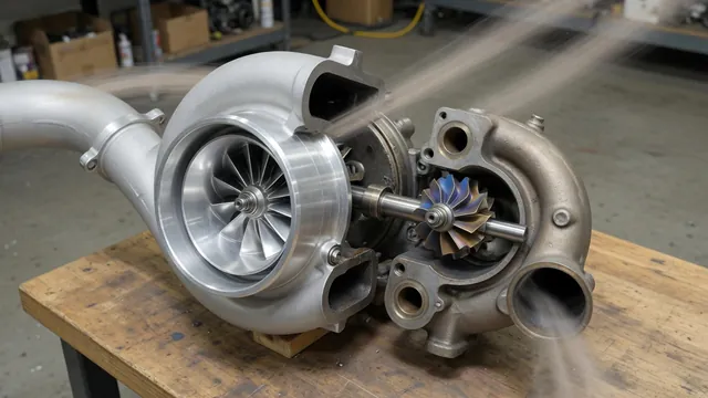 Cutaway illustration of a turbocharger showing the compressor, turbine, and intake airflow