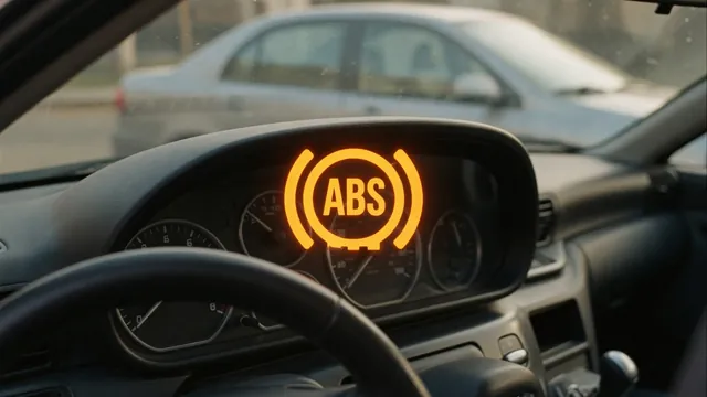 Illustration of an illuminated ABS warning symbol with a Toyota vehicle parked in the background