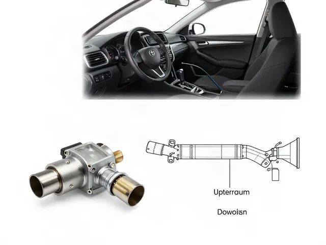 Illustration of a Toyota exhaust sensor with its connector and a labeled exhaust system diagram