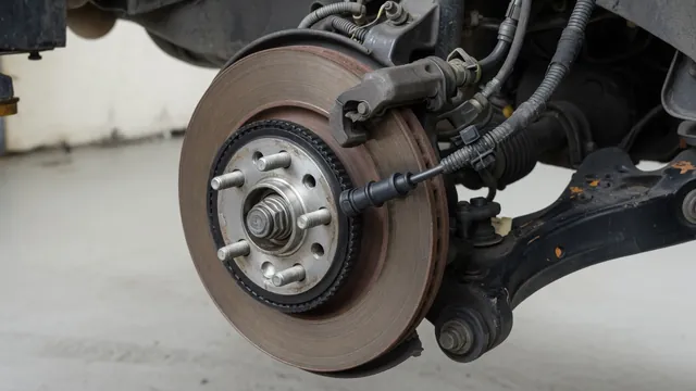 Rear wheel area showing a wheel speed sensor and wiring near the hub