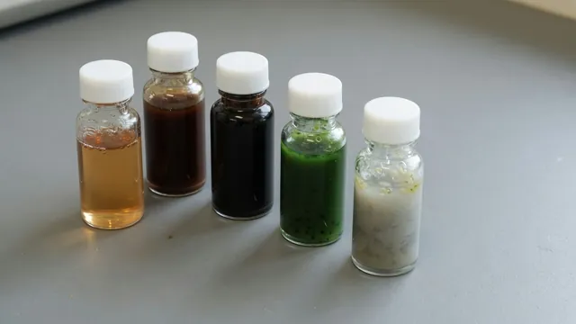 Illustrated brake fluid samples showing pale amber, dark brown, black, green, and cloudy appearances.
