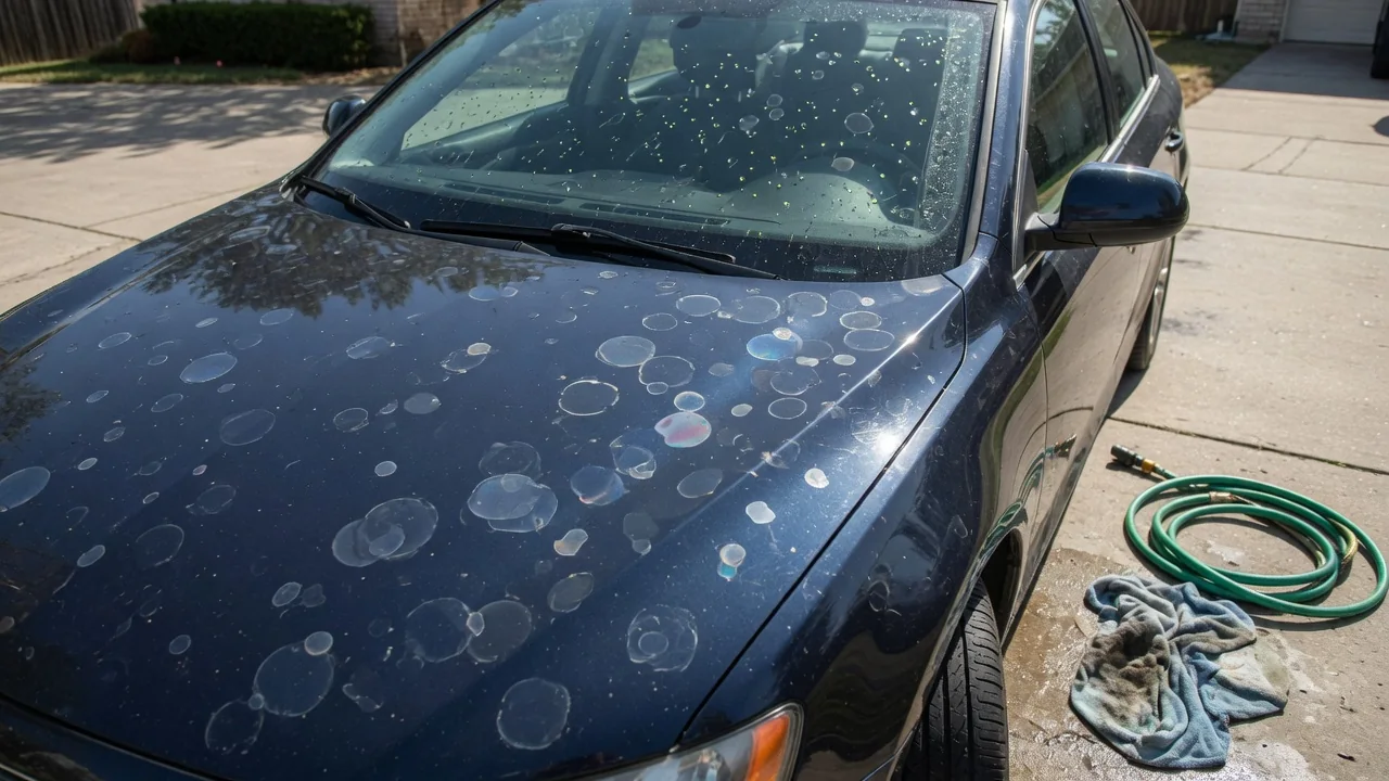 Automotive scene illustrating Why Do Water Spots Remain After a Car Wash