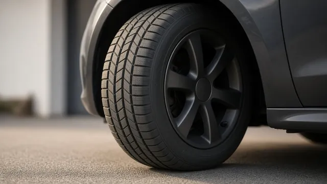 Parked car with a close view of its front tire and wheel during a visual inspection