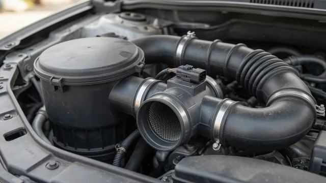 Illustration of an intake-mounted mass air flow sensor near a Toyota Camry air filter housing