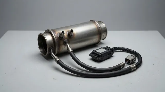 Illustration of a diesel particulate filter, pressure sensing hoses, and differential pressure sensor