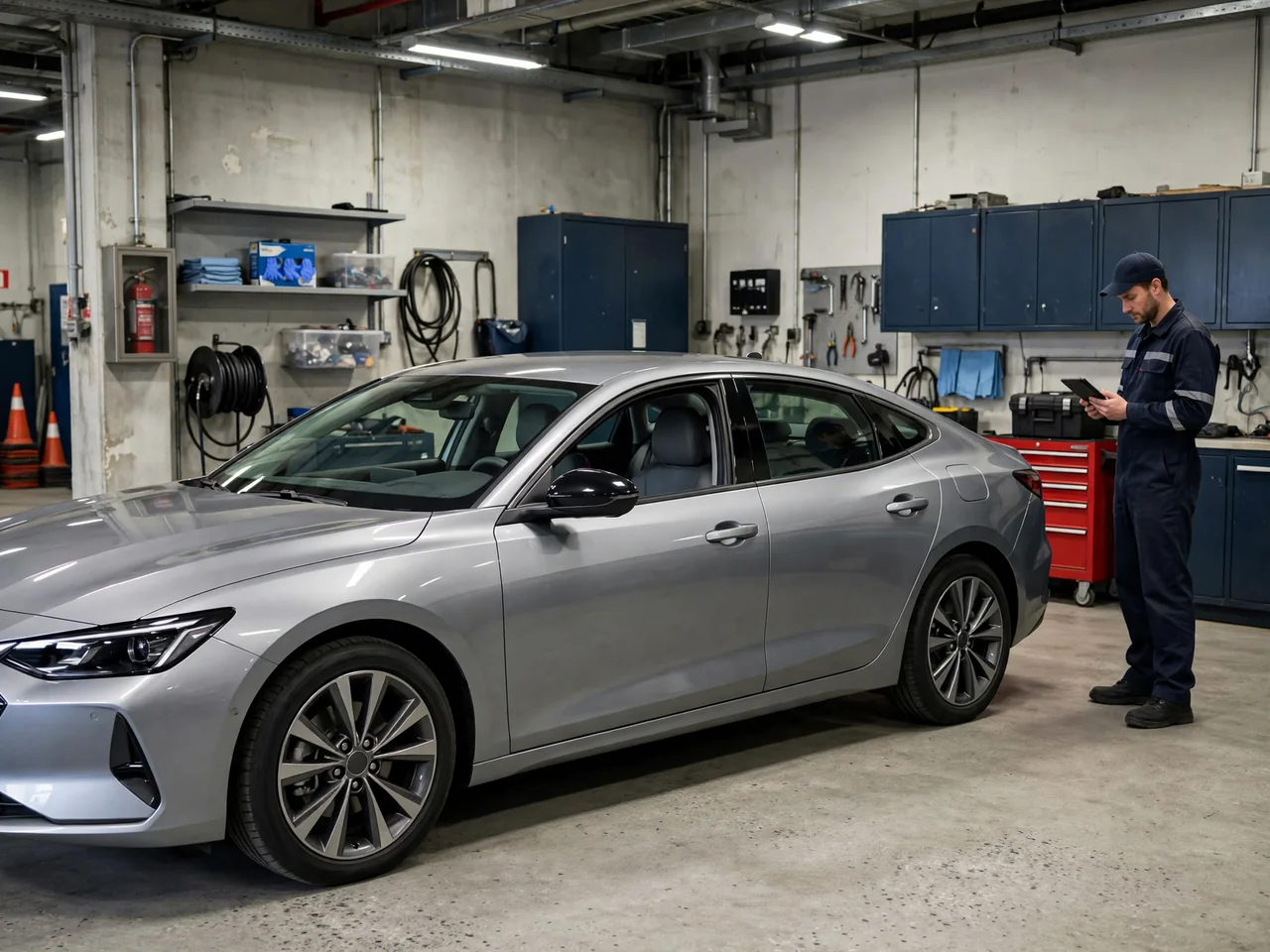 Toyota Camry Hybrid parked in a service bay for a battery assessment