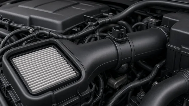 Illustration of an intake air sensor near an air filter housing in an engine compartment