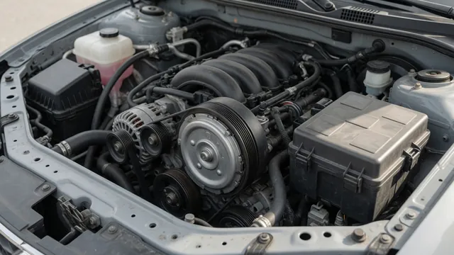Engine bay with an A/C compressor clutch and a covered relay box
