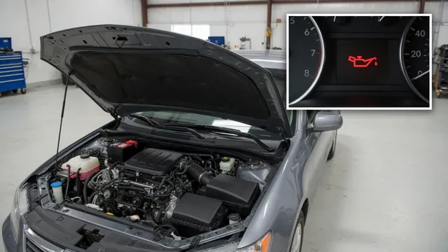 Volkswagen engine bay with an oil pressure warning symbol shown in an inset