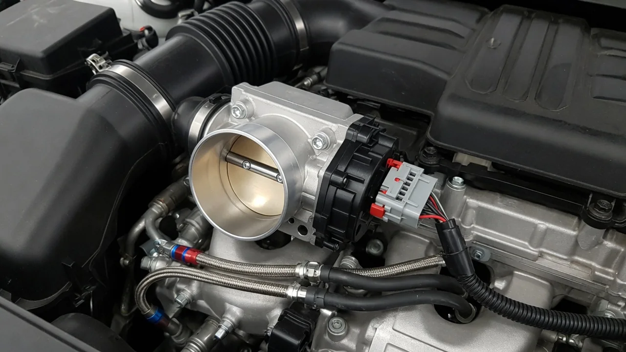 Electronic throttle body and electrical connector in an engine bay with the engine off