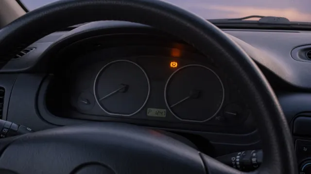 Illustration of an illuminated amber ABS warning light on a Subaru dashboard