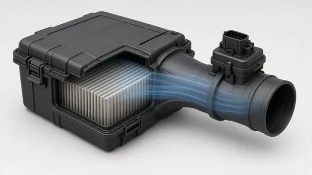 Illustration of a diesel intake tract with an airflow sensor connector near the air filter housing