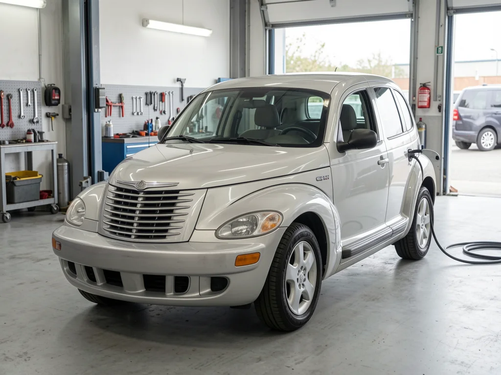 Chrysler PT Cruiser parked in a clean service bay for a timing belt service assessment