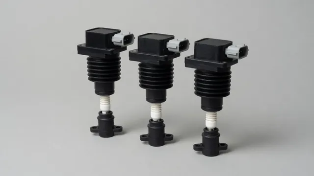 Illustration of three ignition coils with labeled connectors and spark plugs beneath them