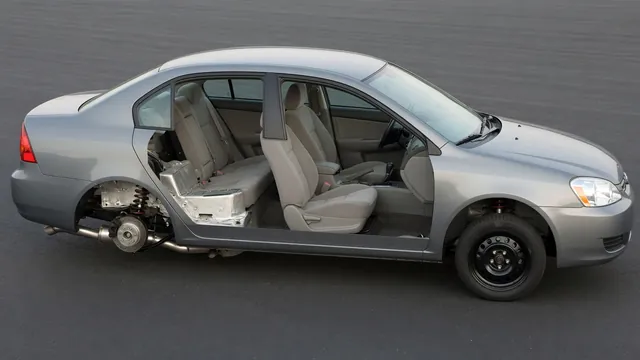 Parked car with highlighted cabin, exhaust heat shield, and suspension areas where rattles may originate