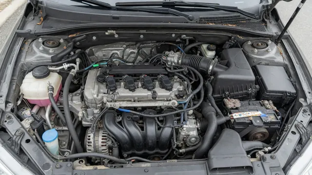 Infiniti G37 engine bay with ignition coil locations and firewall-side access areas highlighted